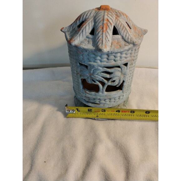 Tealight Party 7" Candle Holder Tropical Palm Asian Island Terracotta Pottery - Picture 11 of 12